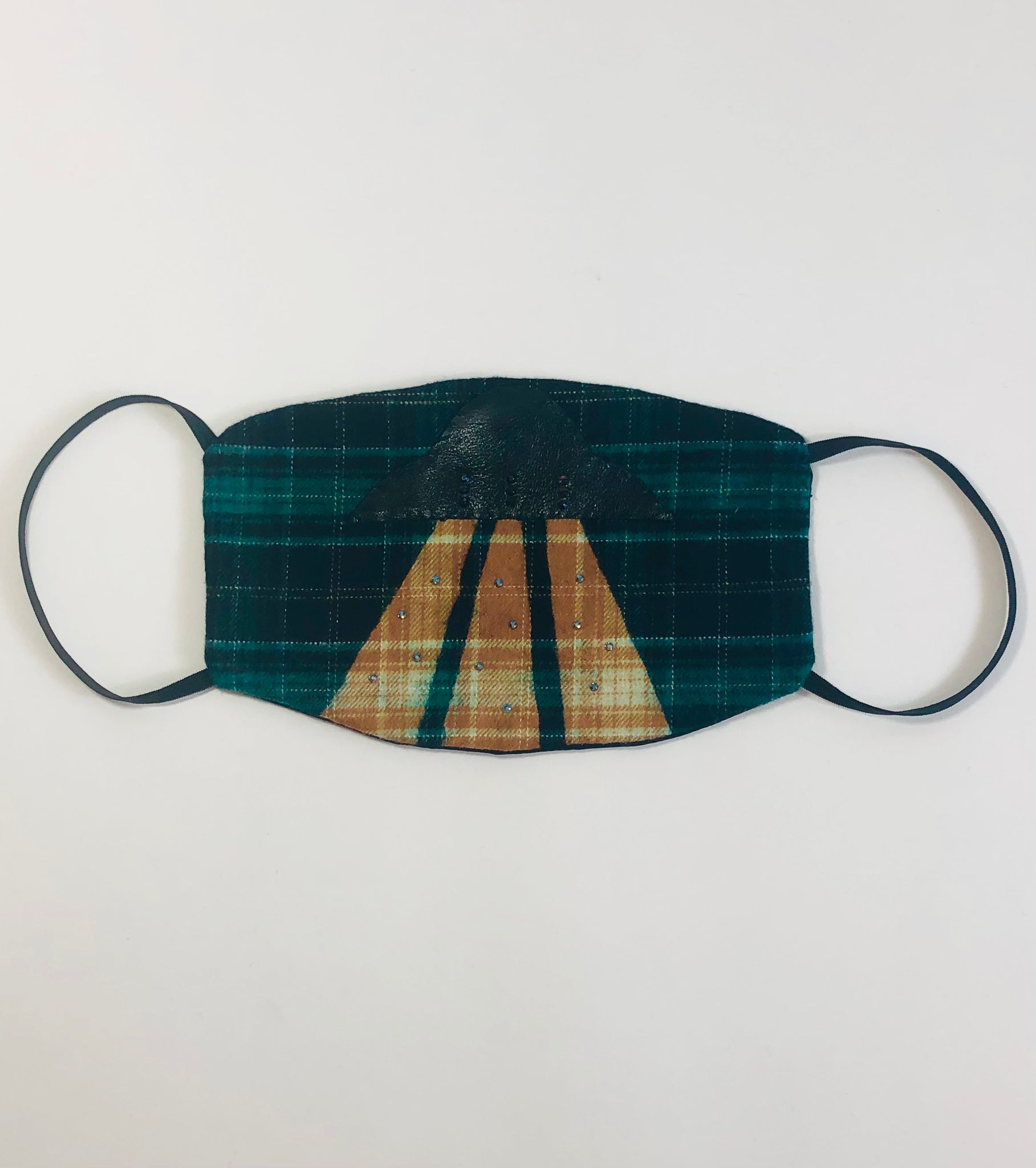 Black Leather UFO Plaid Face Mask