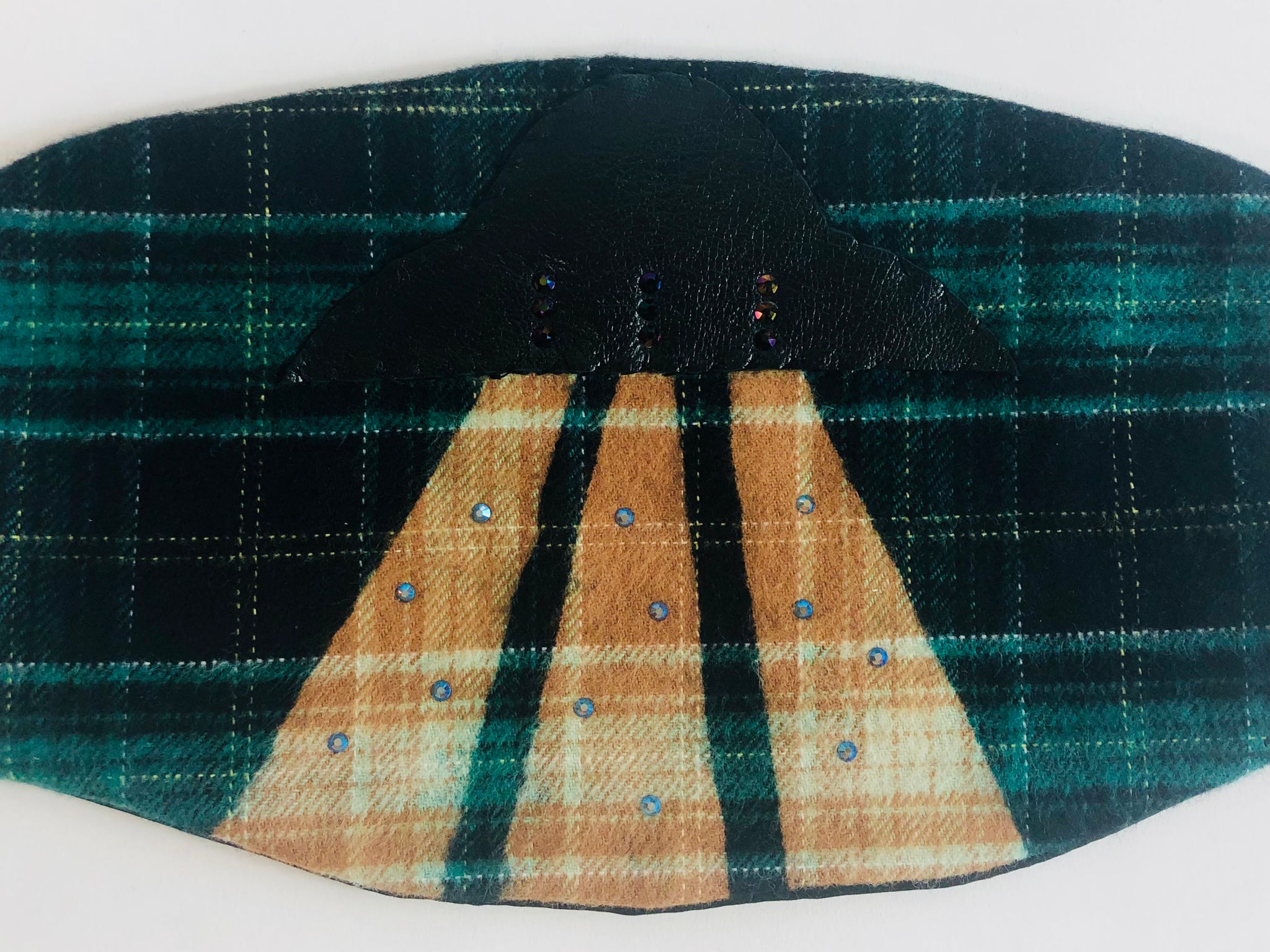 Black Leather UFO Plaid Face Mask